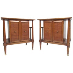 Midcentury Cane Front Nightstands