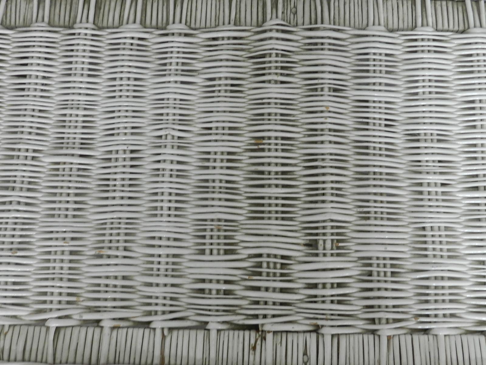 Midcentury Cane Sofa Woven White Wicker Conservatory Patio Settee, French 1