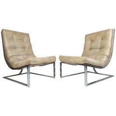 Retro Midcentury Cantilevered Scoop Chairs, a Pair