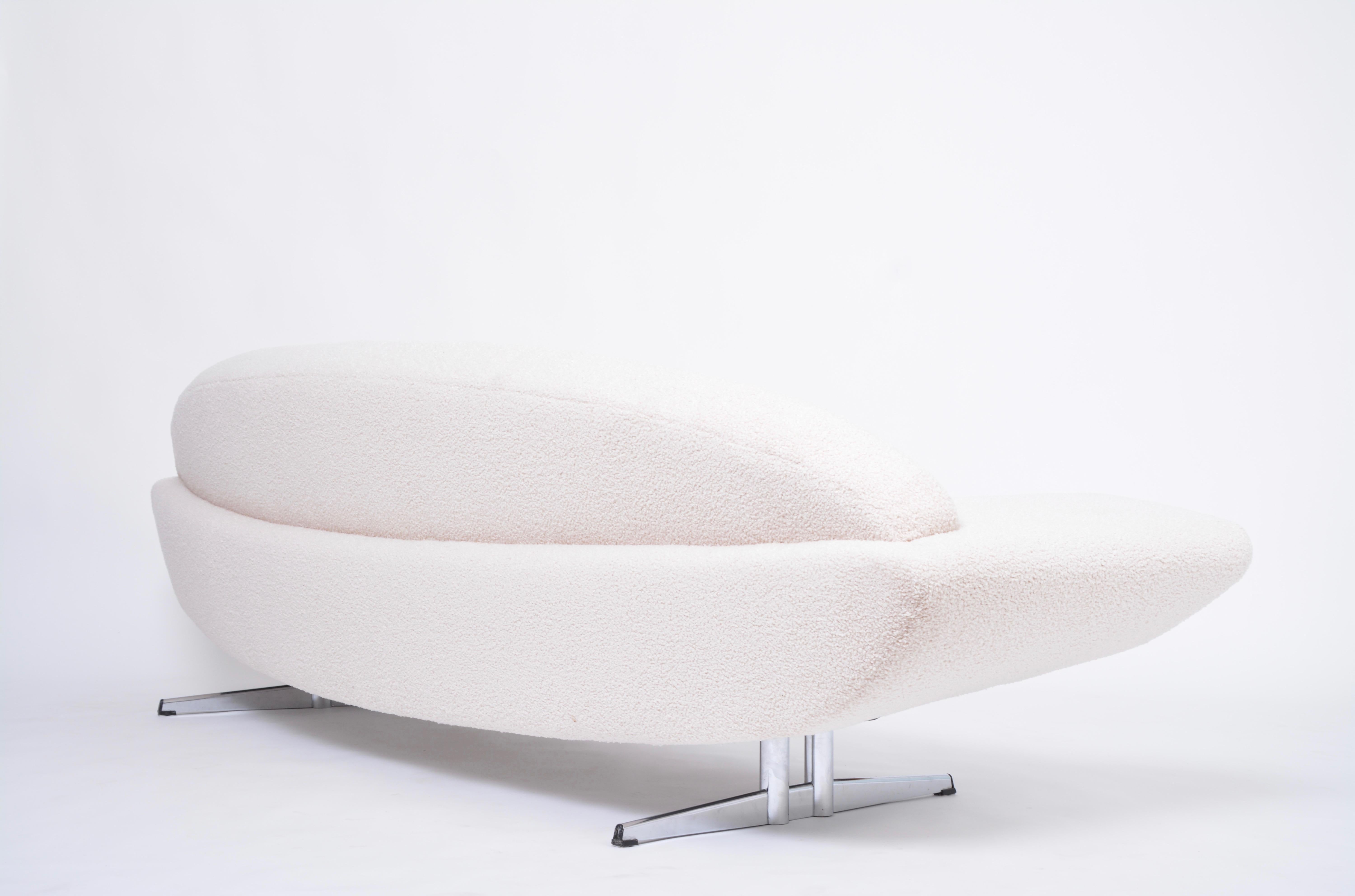 Metal Midcentury Capri Sofa by Johannes Andersen Reupholstered in White Teddy Fur For Sale