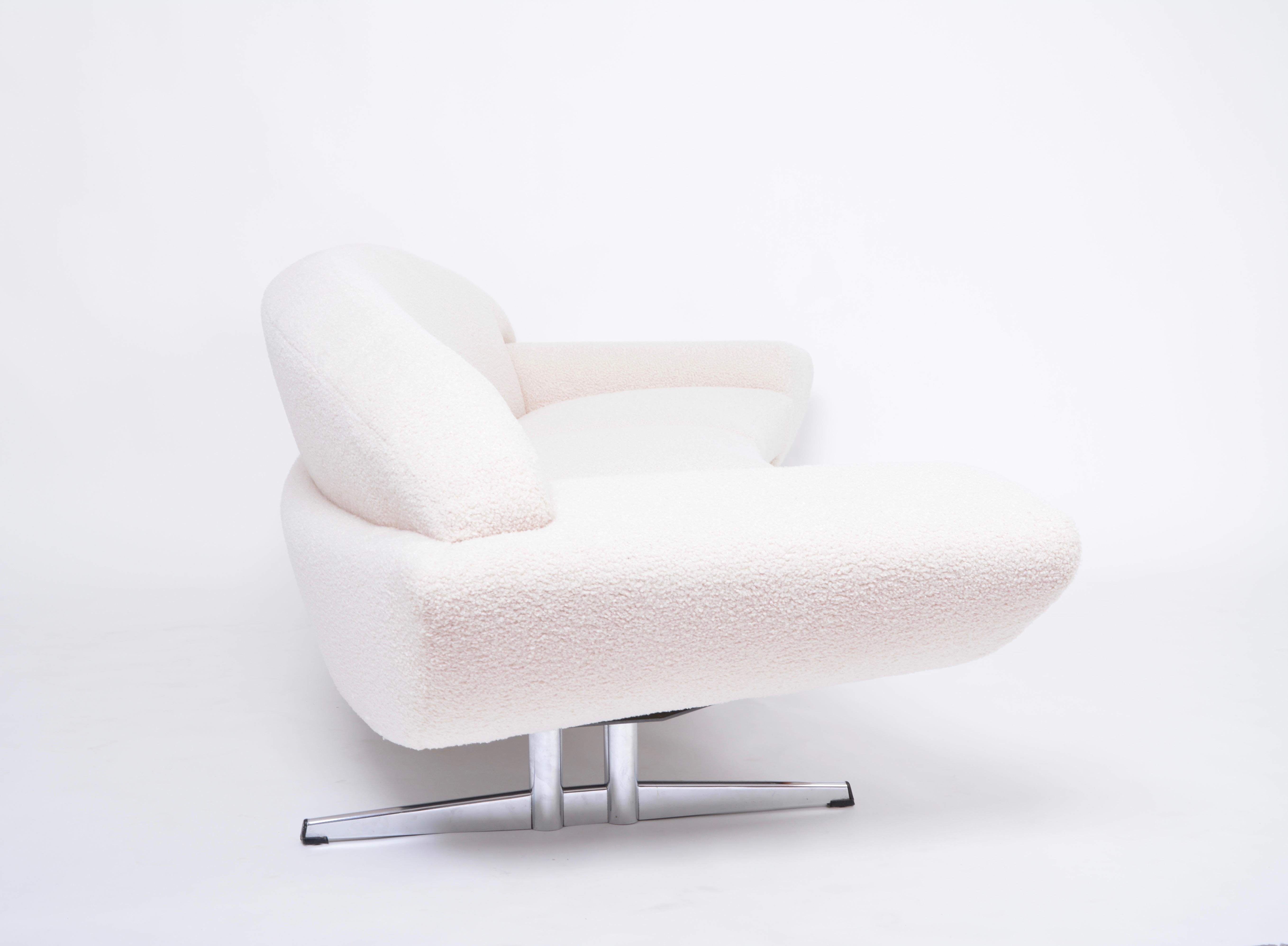 Swedish Midcentury Capri Sofa by Johannes Andersen Reupholstered in White Teddy Fur For Sale