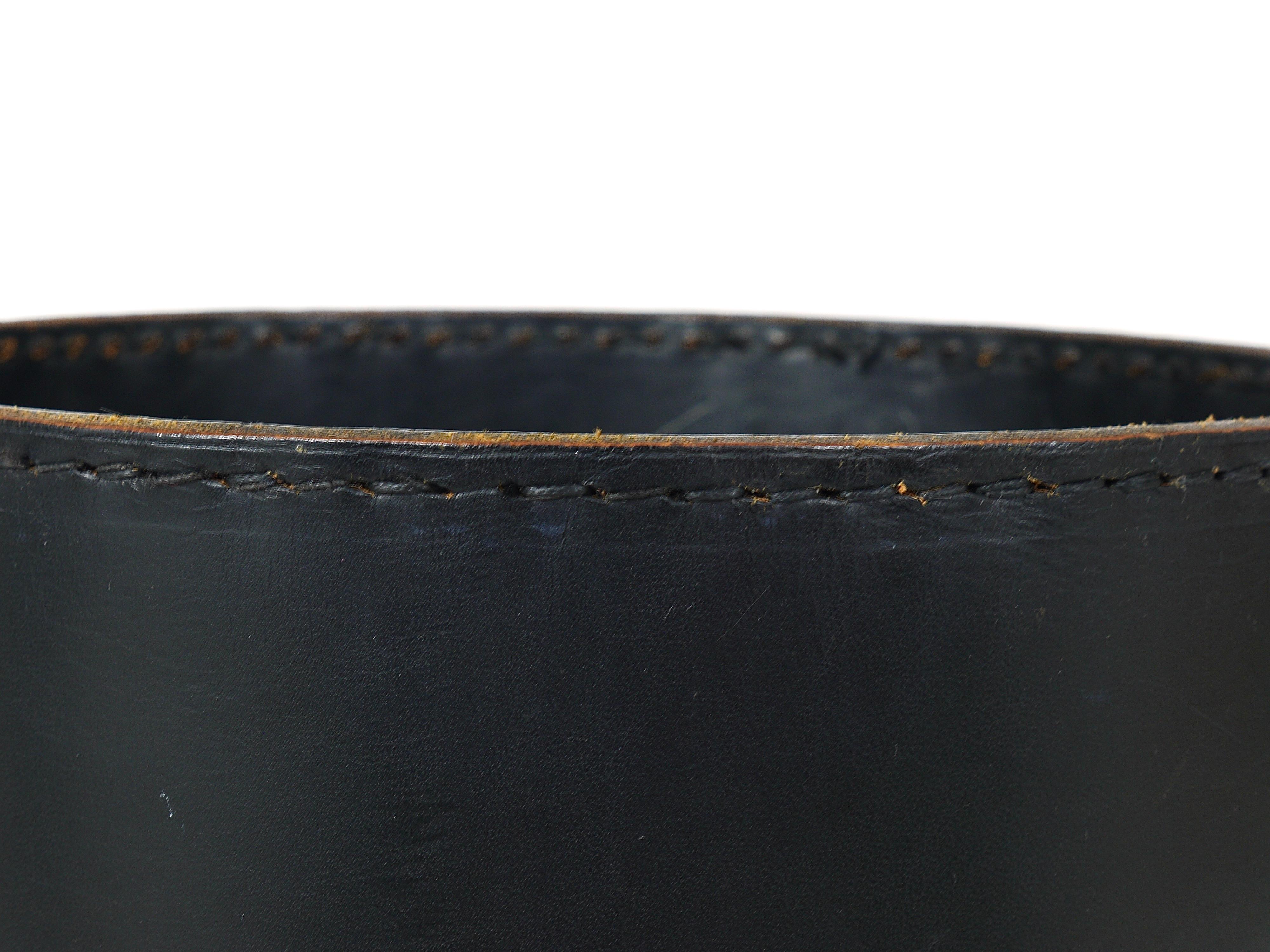 Midcentury Carl Auböck Black Leather Wastepaper Basket, Austria, 1950s 3