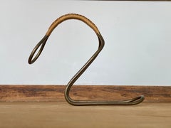 Midcentury Carl Aubock Cast Brass and Cane Handle Bottle Caddy / Holder