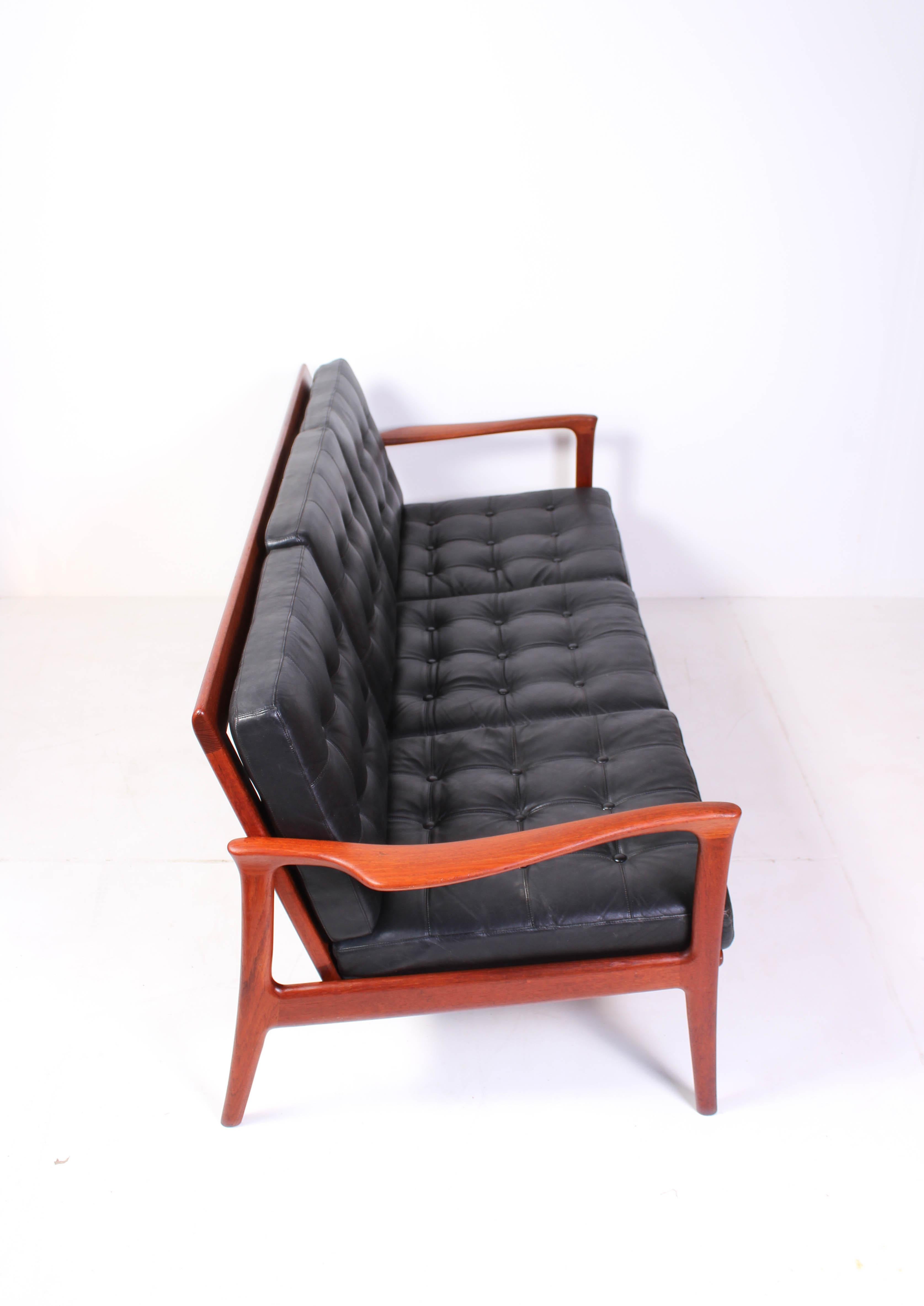 Mid-20th Century Midcentury Carl-Erik Johansson Teak & Leather Sofa 