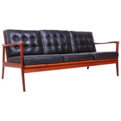 Midcentury Carl-Erik Johansson Teak & Leather Sofa "Böja" by Bejra Möbel AB