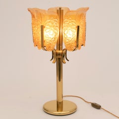 Midcentury Carl Fagerlund Orrefors 5 Branch Table Lamp with Amber Glass Shades