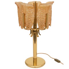 Midcentury Carl Fagerlund Orrefors 5 Branch Table Lamp with Amber Glass Shades