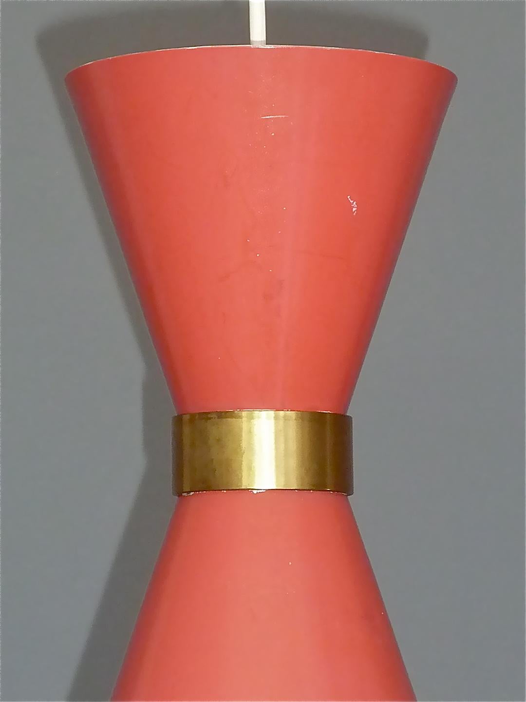 Milieu du XXe siècle Lampe à suspension BAG Turgi Diabolo Red Stilnovo Style Midcentury Carl Moore 1950s en vente