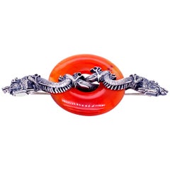 Midcentury Carl Schon Sterling Silver Carnelian Dragon Pin