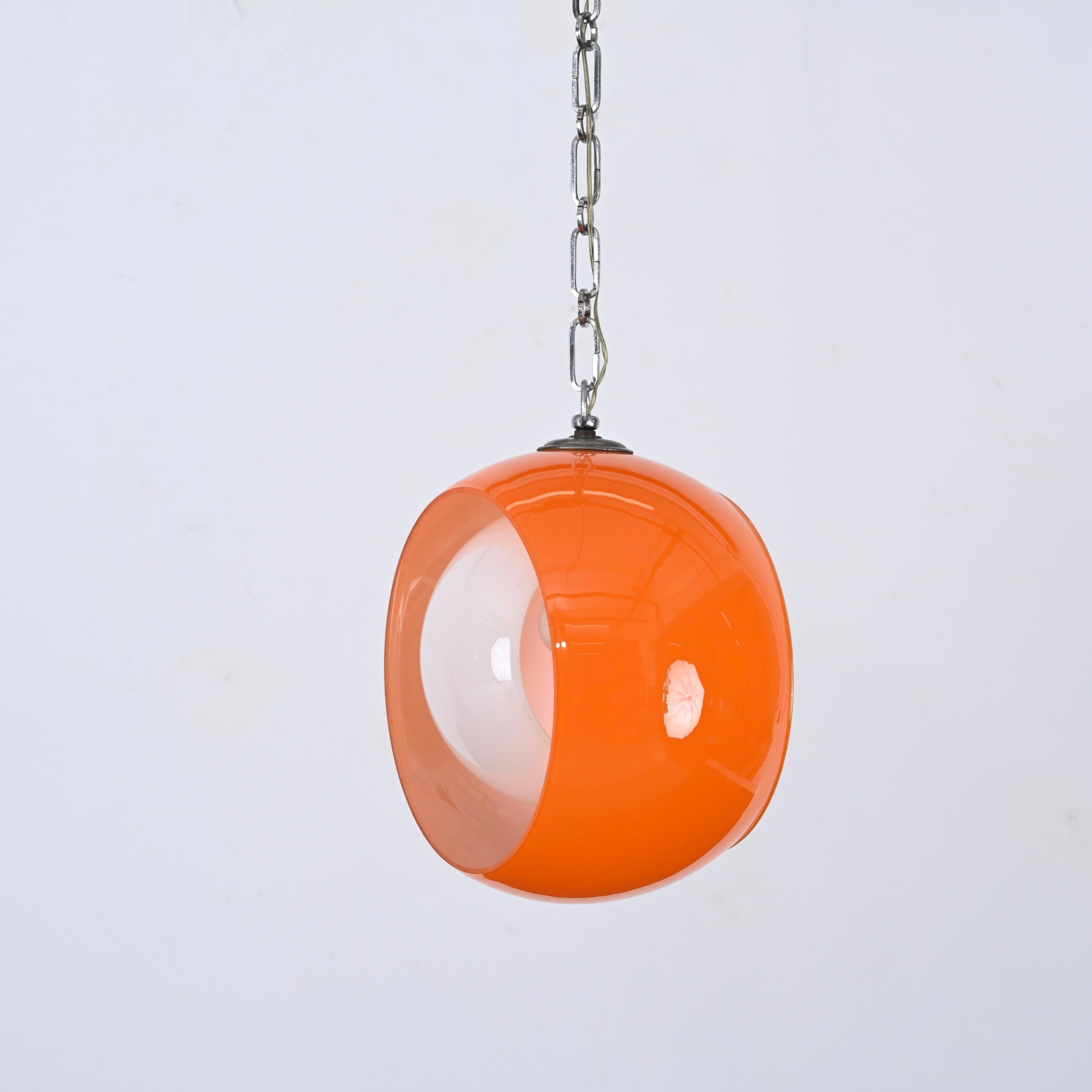 Mid-Century Modern Lampe « Eclipse » en verre de Murano orange de Nason pour Mazzega, Italie, années 1960 en vente