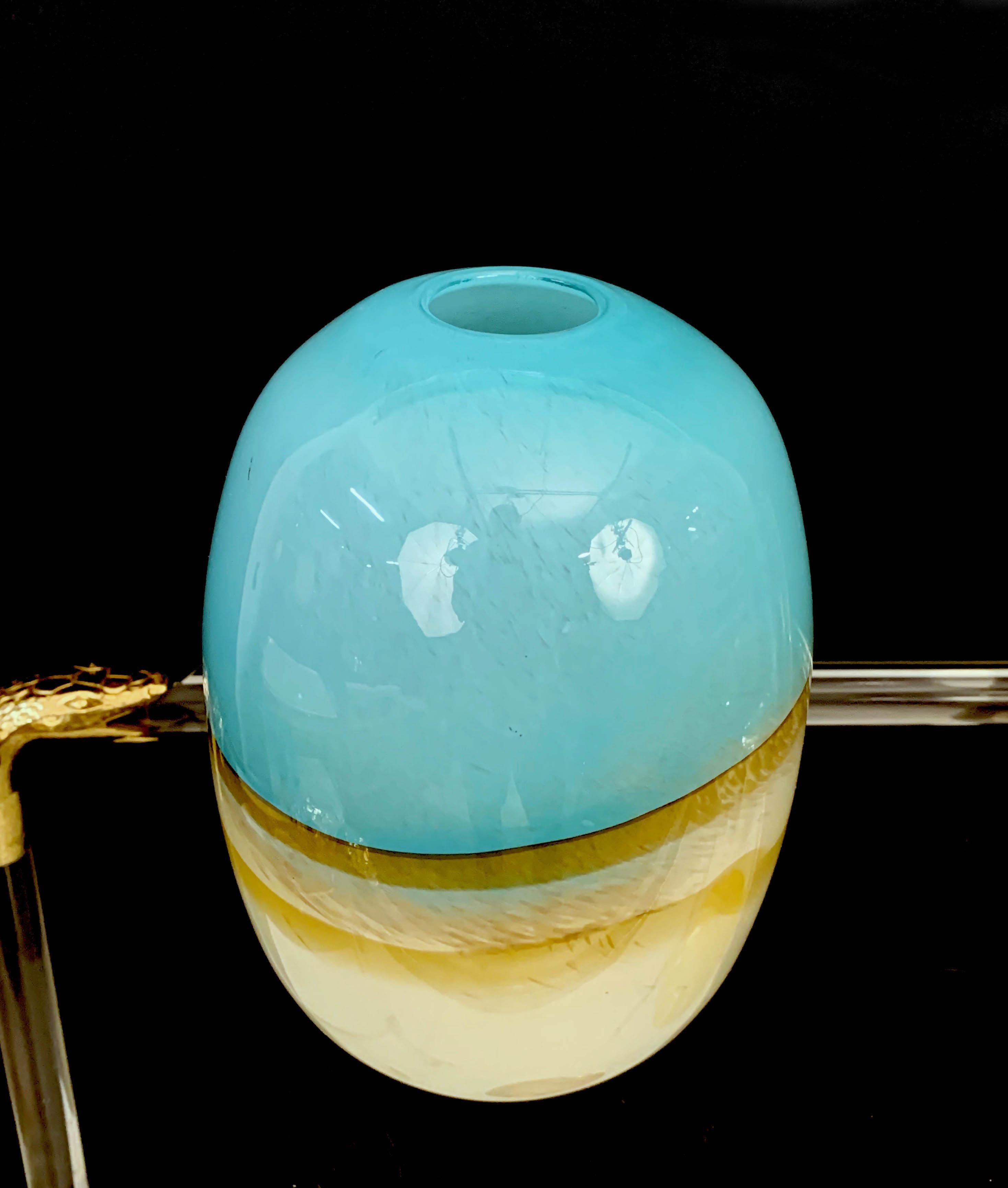 Midcentury Carlo Scarpa Light Blue Murano Glass Italian Vase for Venini, 1960s 7