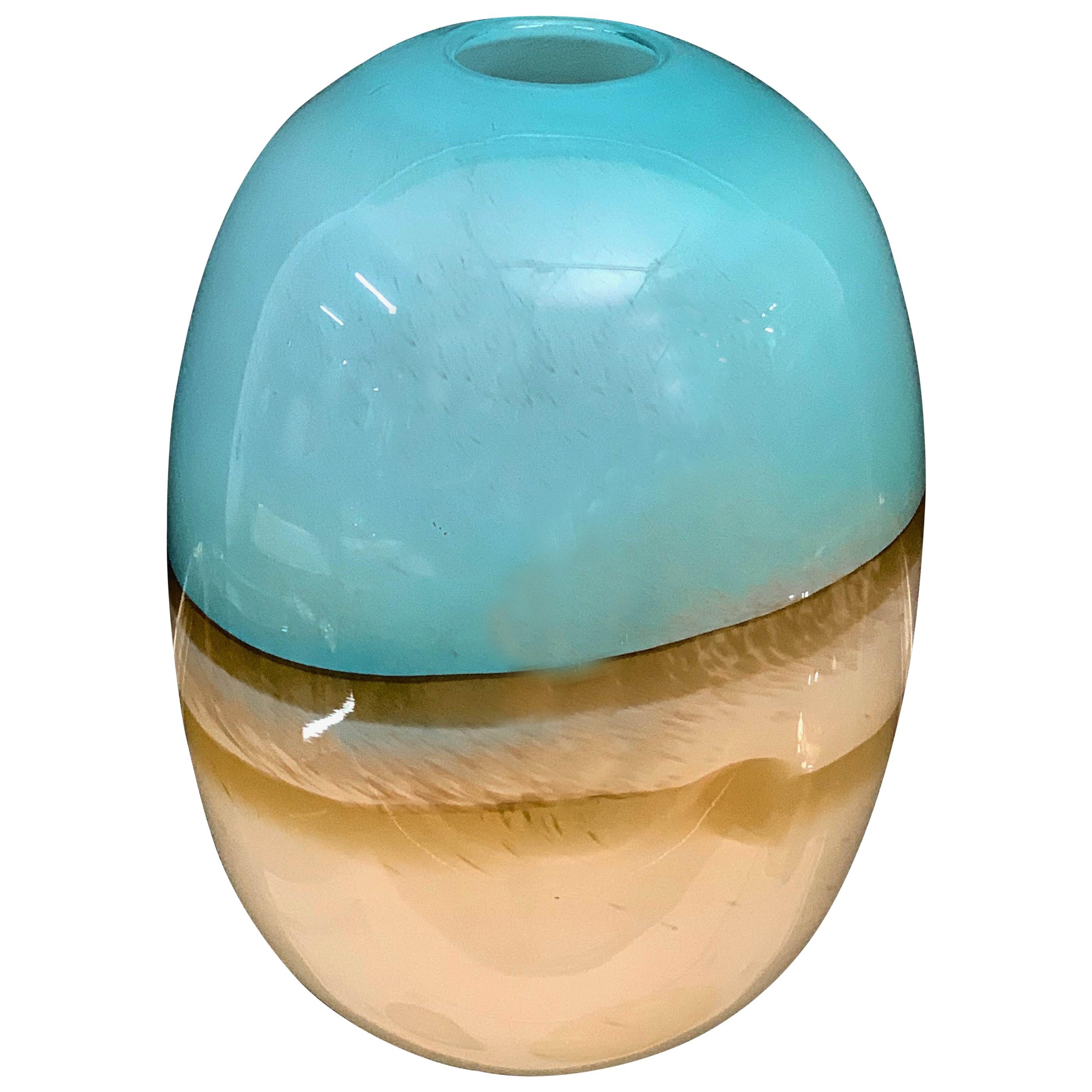 Midcentury Carlo Scarpa Light Blue Murano Glass Italian Vase for Venini, 1960s