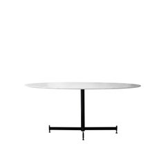 Midcentury Oval White Grey Black Carrara Marble Italian Dining Table, 1950