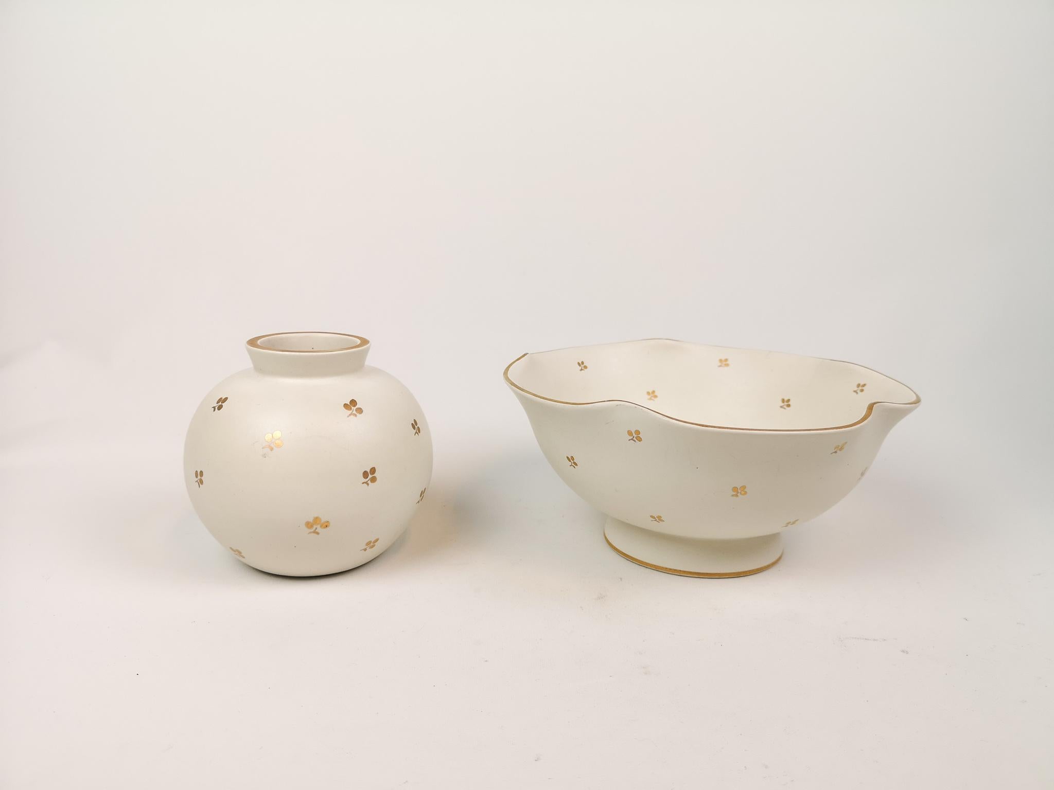 Midcentury Wilhelm Kåge ceramic vase and bowl for Gustavsberg. The model is called 