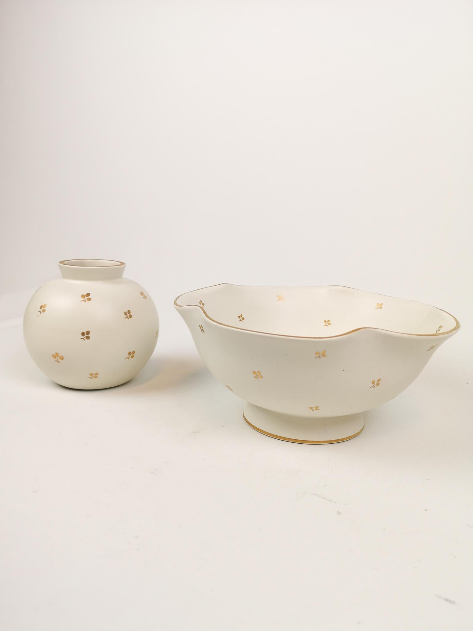 Mid-Century Modern Midcentury Carrara Vase and Bowl by Gustavsberg Wilhelm Kåge, 1940s