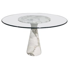 Vintage Midcentury Carrera Marble and Glass Centre Table, Manner of Angelo Mangiarotti