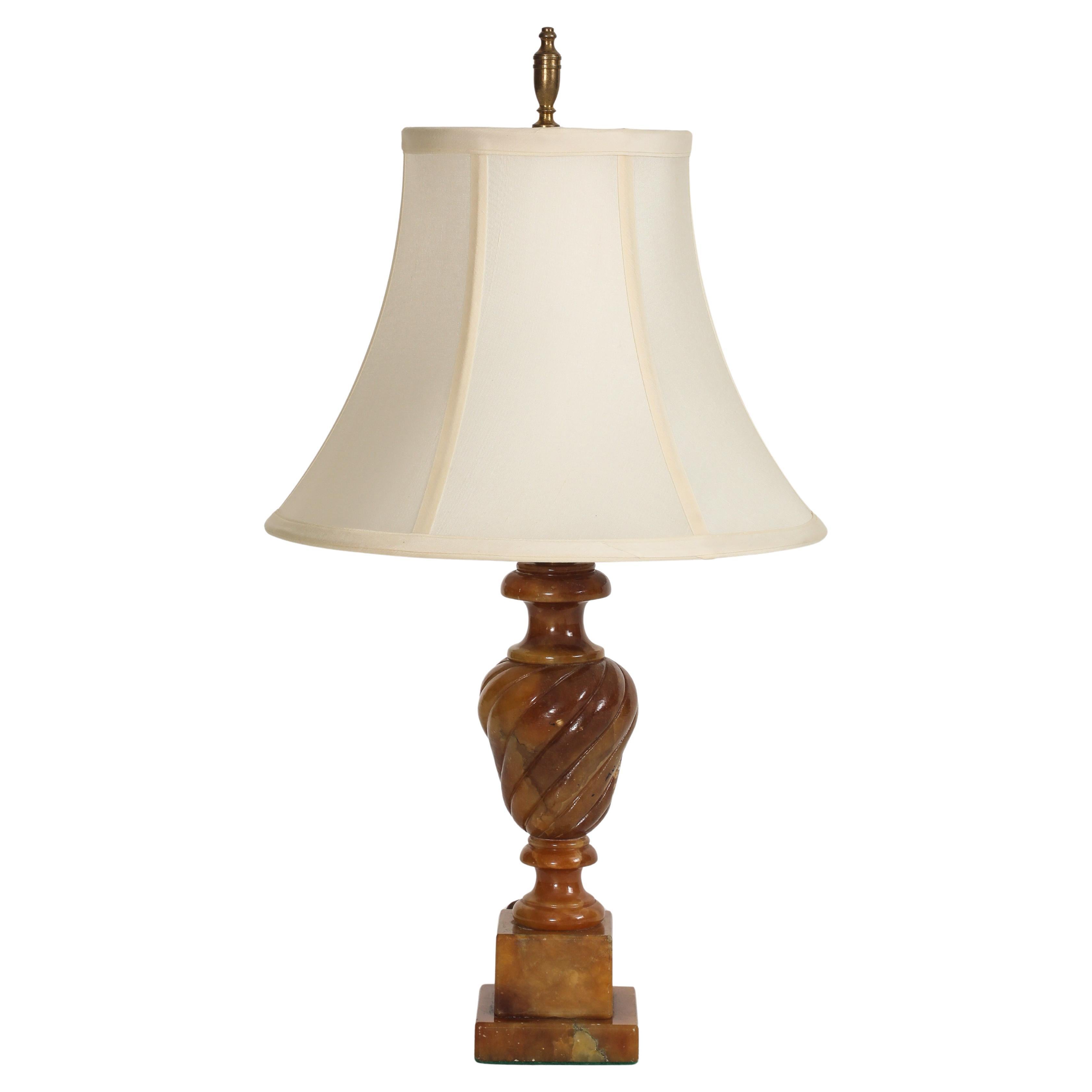 Midcentury Carved Amber-Colored Onyx Table Lamp