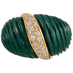 Midcentury Carved Malachite and Diamond Ring