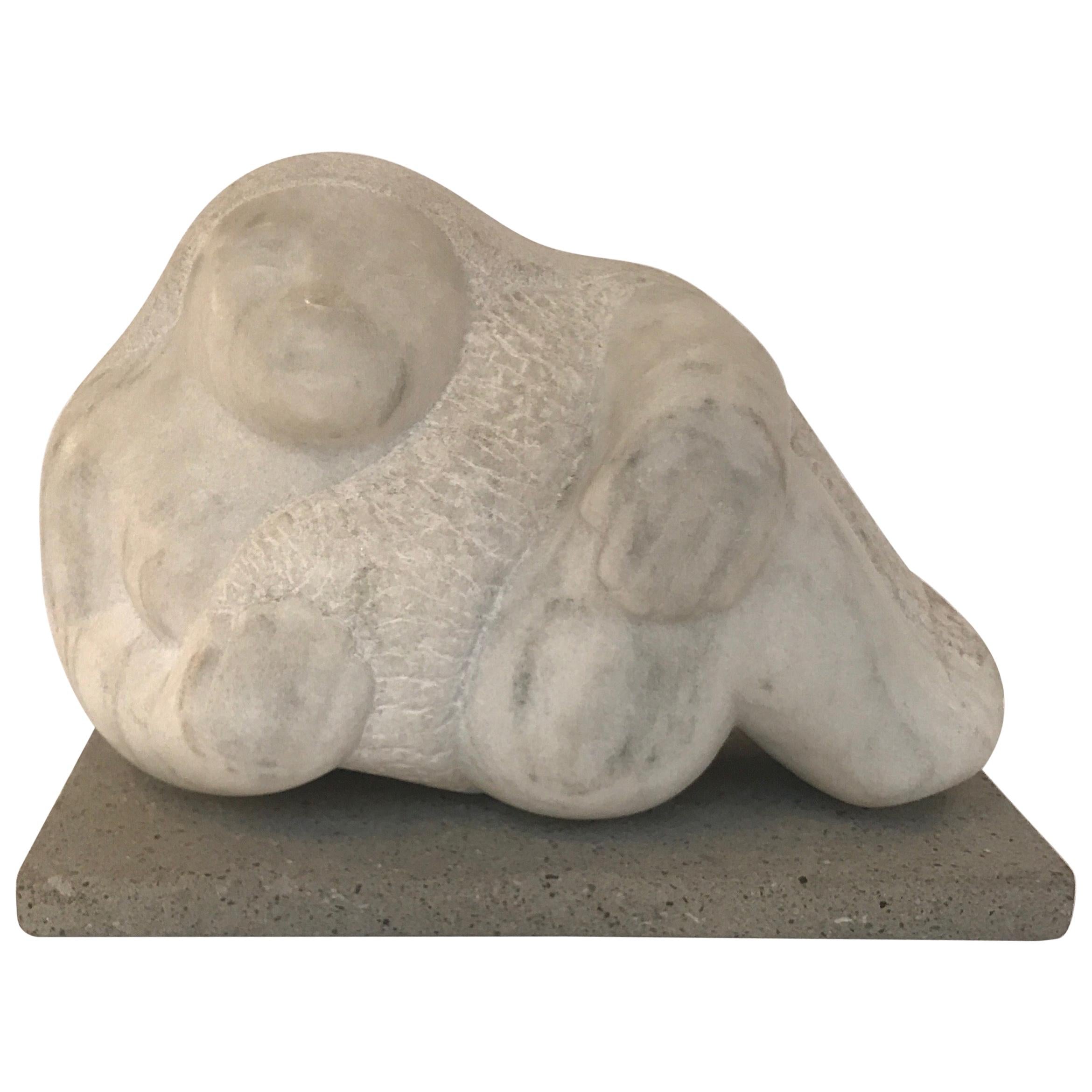 Midcentury Carved Marble Botero Style Reclining Figure Sculpture