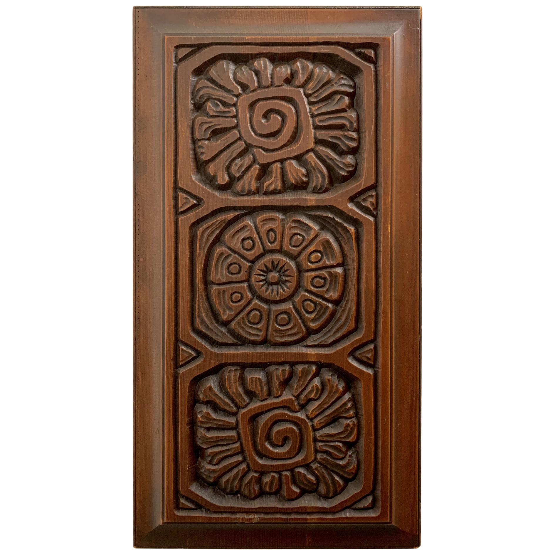 Midcentury Carved Redwood Panel