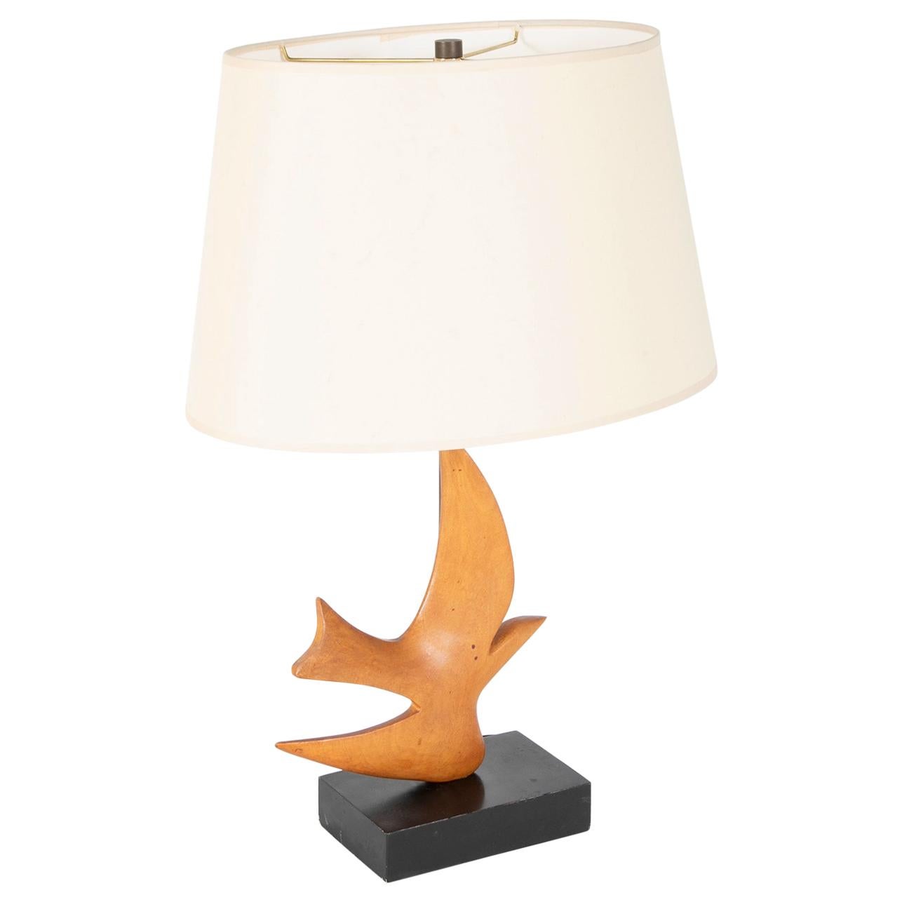 Midcentury Carved Wood Lamp Inspired by 'Oiseau de Braque'
