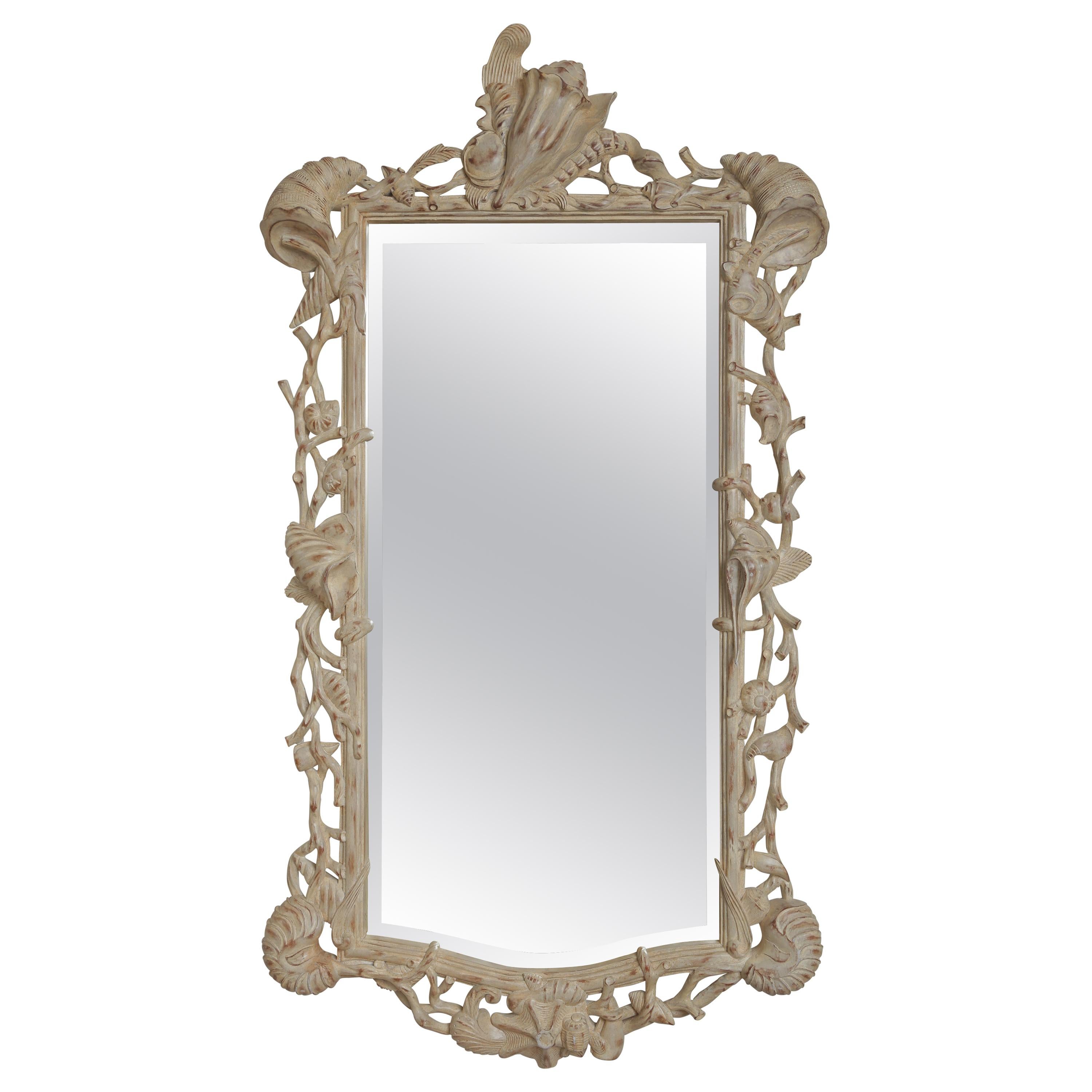 Hollywood Regency Carved Wood Shell Mirror