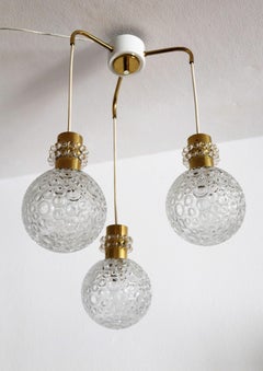 Midcentury Cascade Ceiling Lamp with 3 Glass Pendents in Emil Stejnar Style