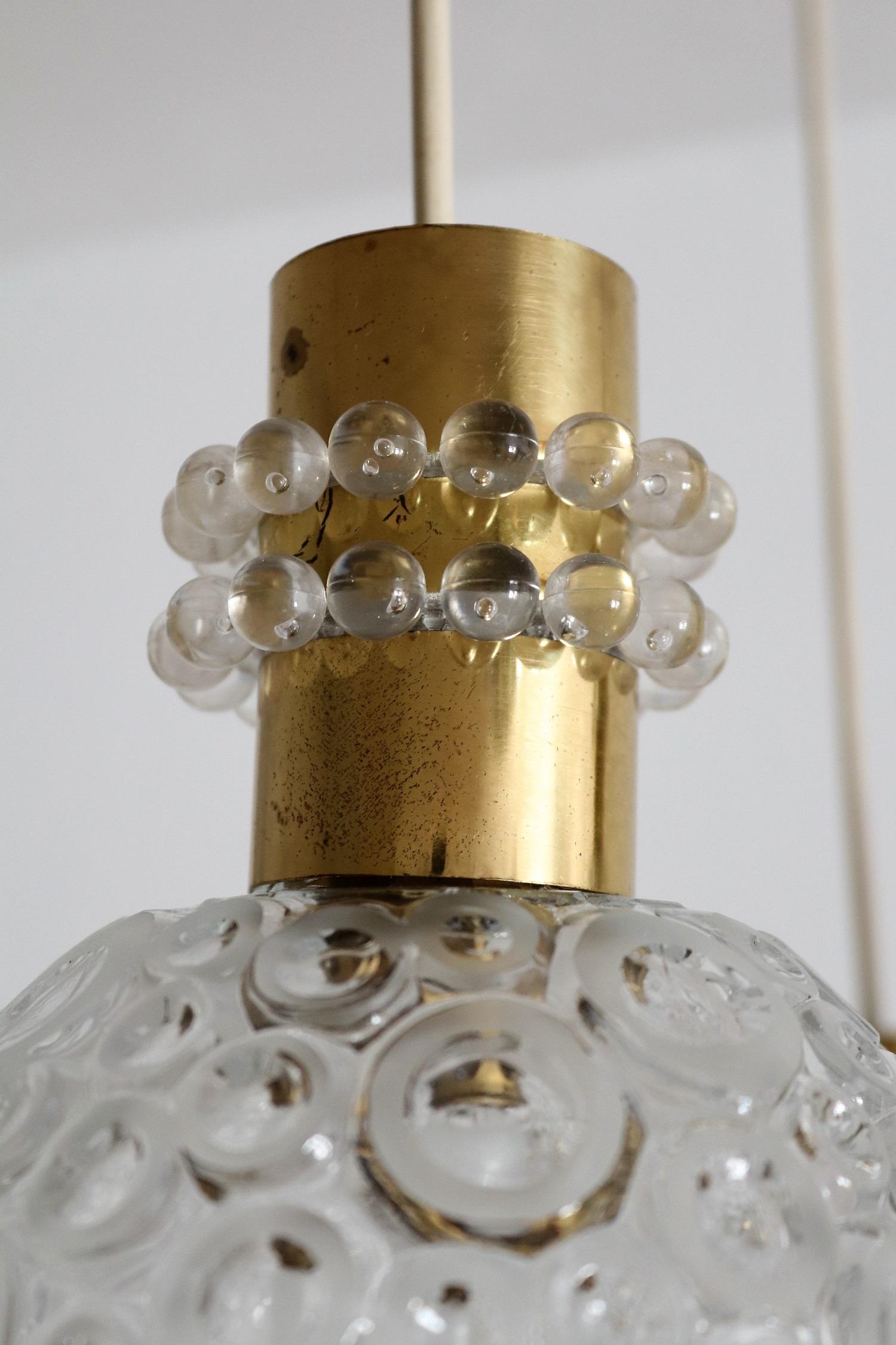 Metal Midcentury Cascade Ceiling Lamp with 3 Glass Pendents in Emil Stejnar Style For Sale