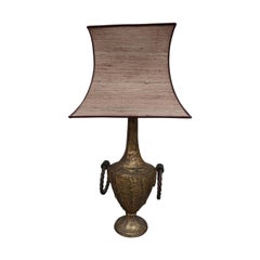 Midcentury Cast Brass and Raffia Shade French Table Lamp, 1940