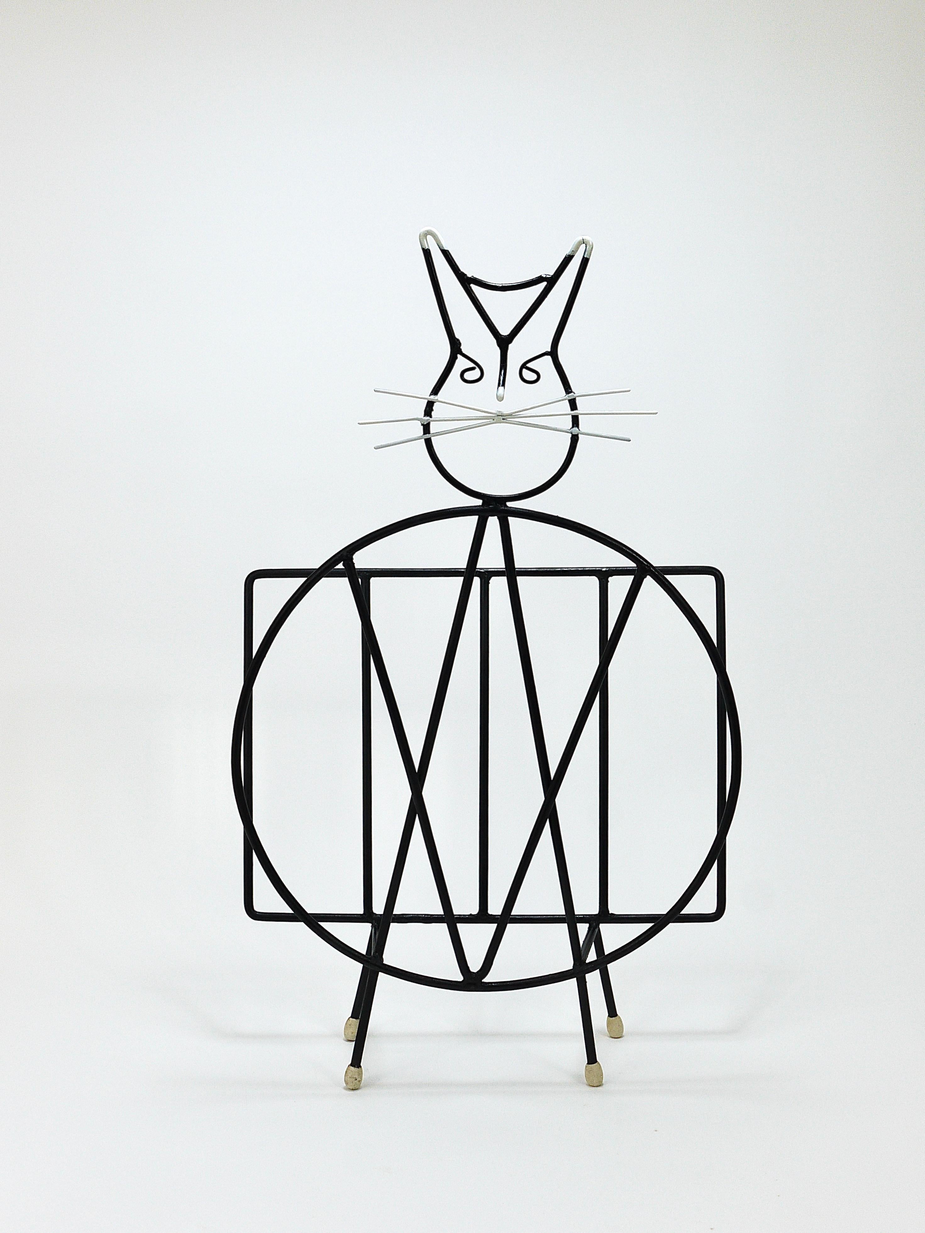 Midcentury Cat Shaped Magazine Stand or Record Rack, Iron, Italy, 1950s For Sale 4