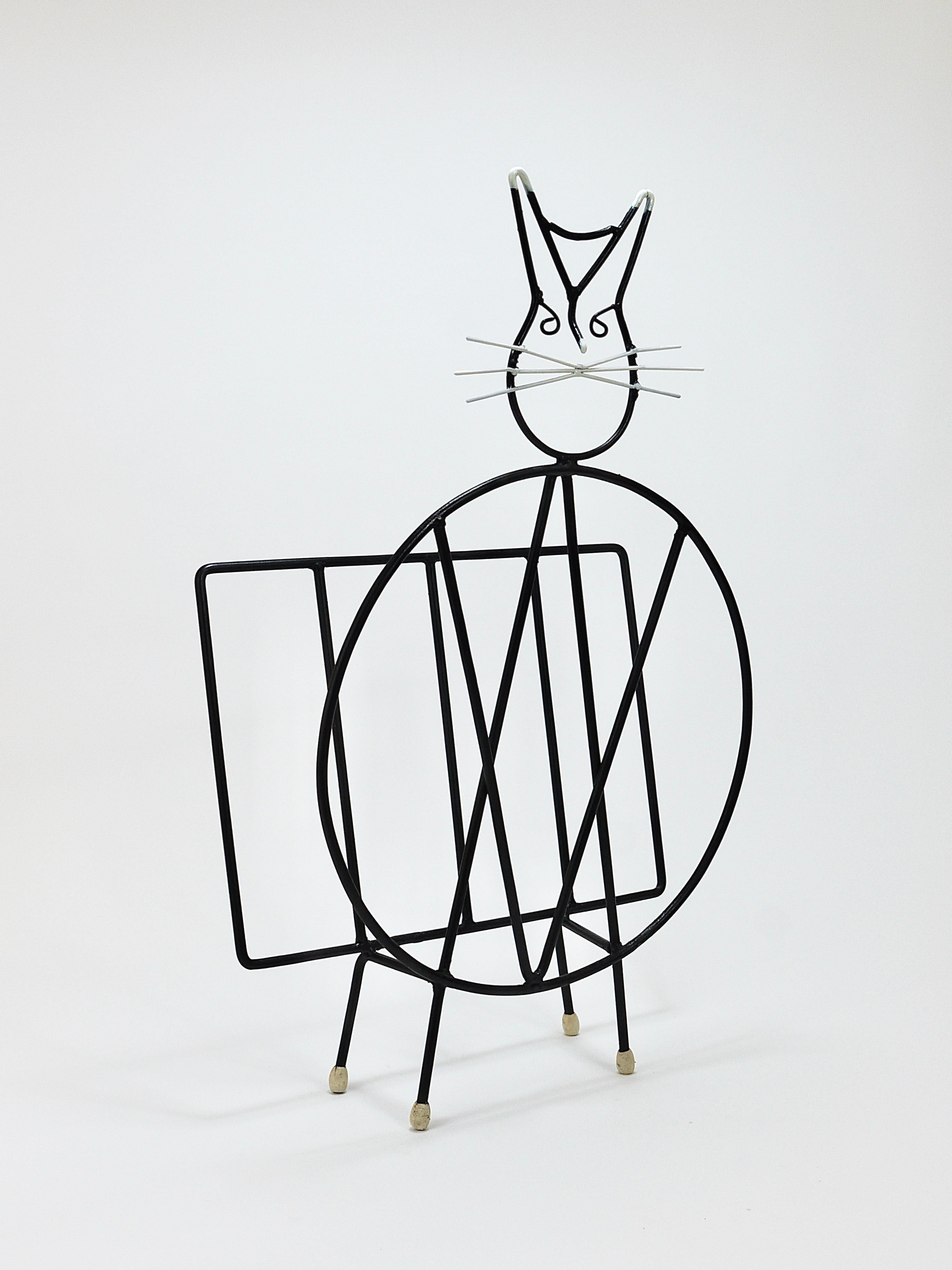 Midcentury Cat Shaped Magazine Stand or Record Rack, Iron, Italy, 1950s For Sale 5