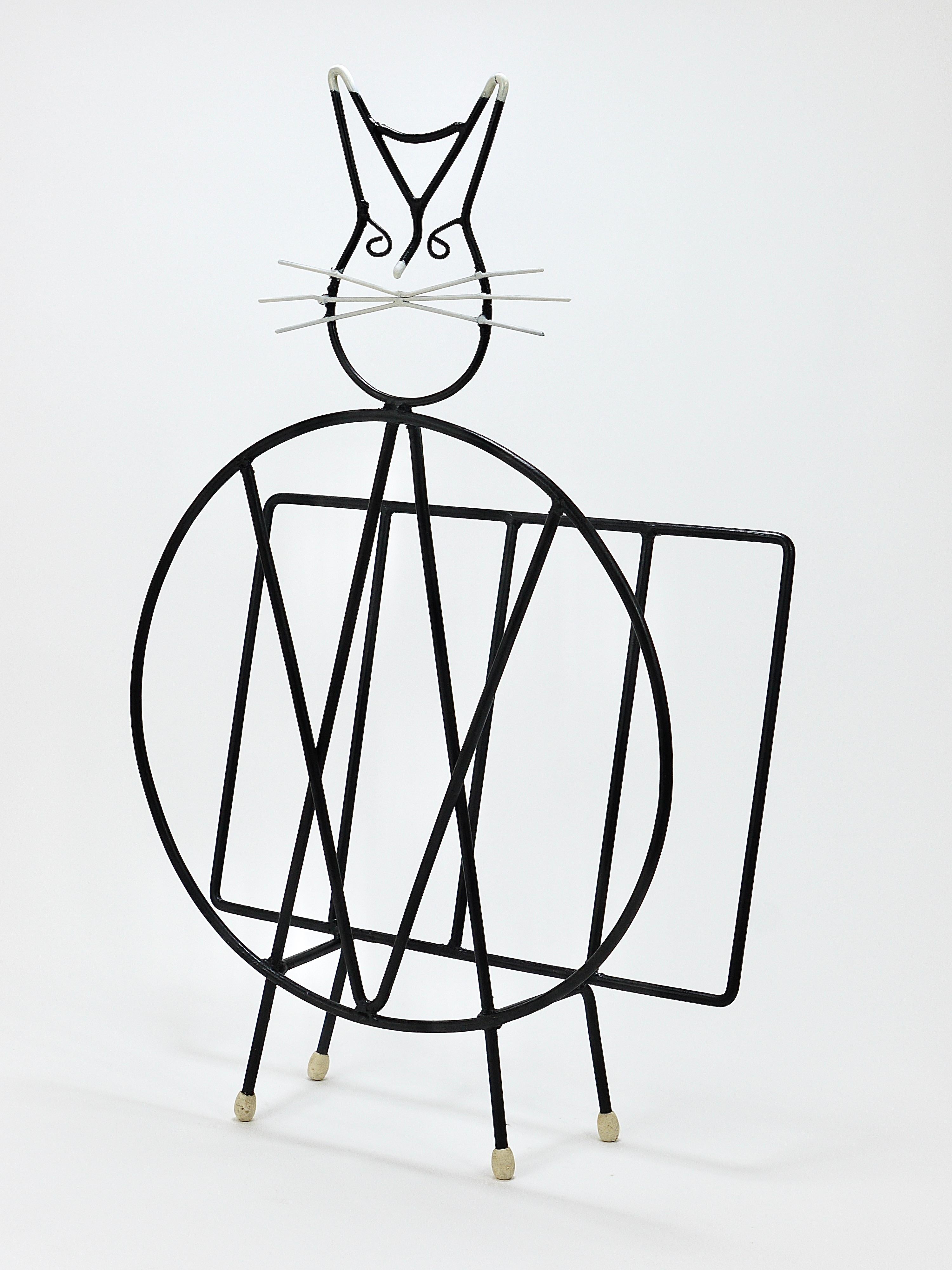 Midcentury Cat Shaped Magazine Stand or Record Rack, Iron, Italy, 1950s For Sale 6