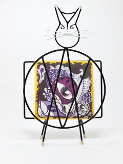 Midcentury Cat Shaped Magazine Stand or Record Rack, Iron, Italy, 1950s