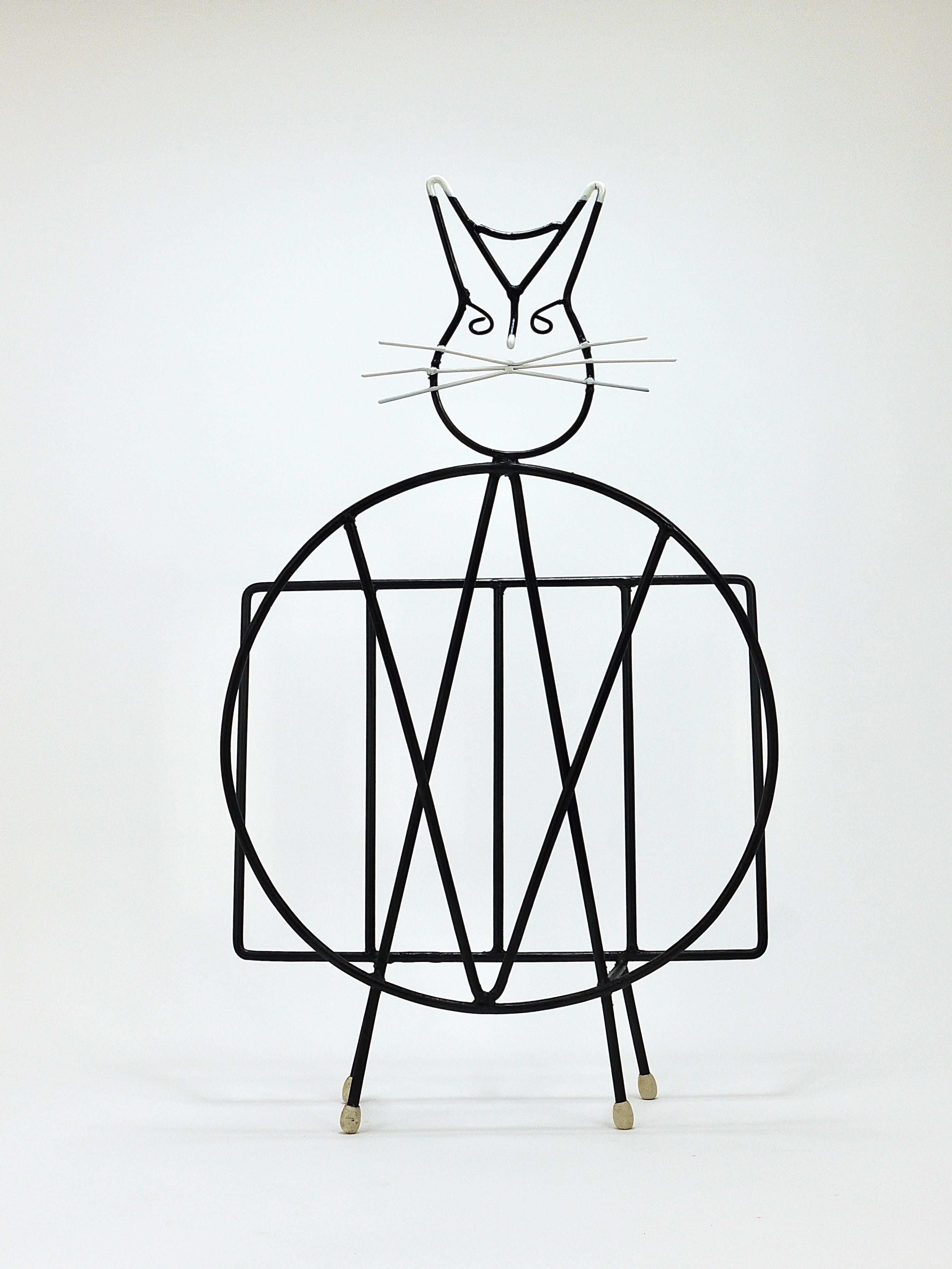Midcentury Cat Shaped Magazine Stand or Record Rack, Iron, Italy, 1950s For Sale 1