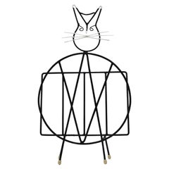 Midcentury Cat Shaped Magazine Stand or Record Rack, Iron, Italy, 1950s