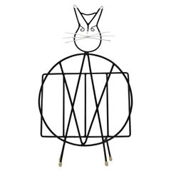 Retro Midcentury Cat Shaped Magazine Stand or Record Rack, Iron, Italy, 1950s