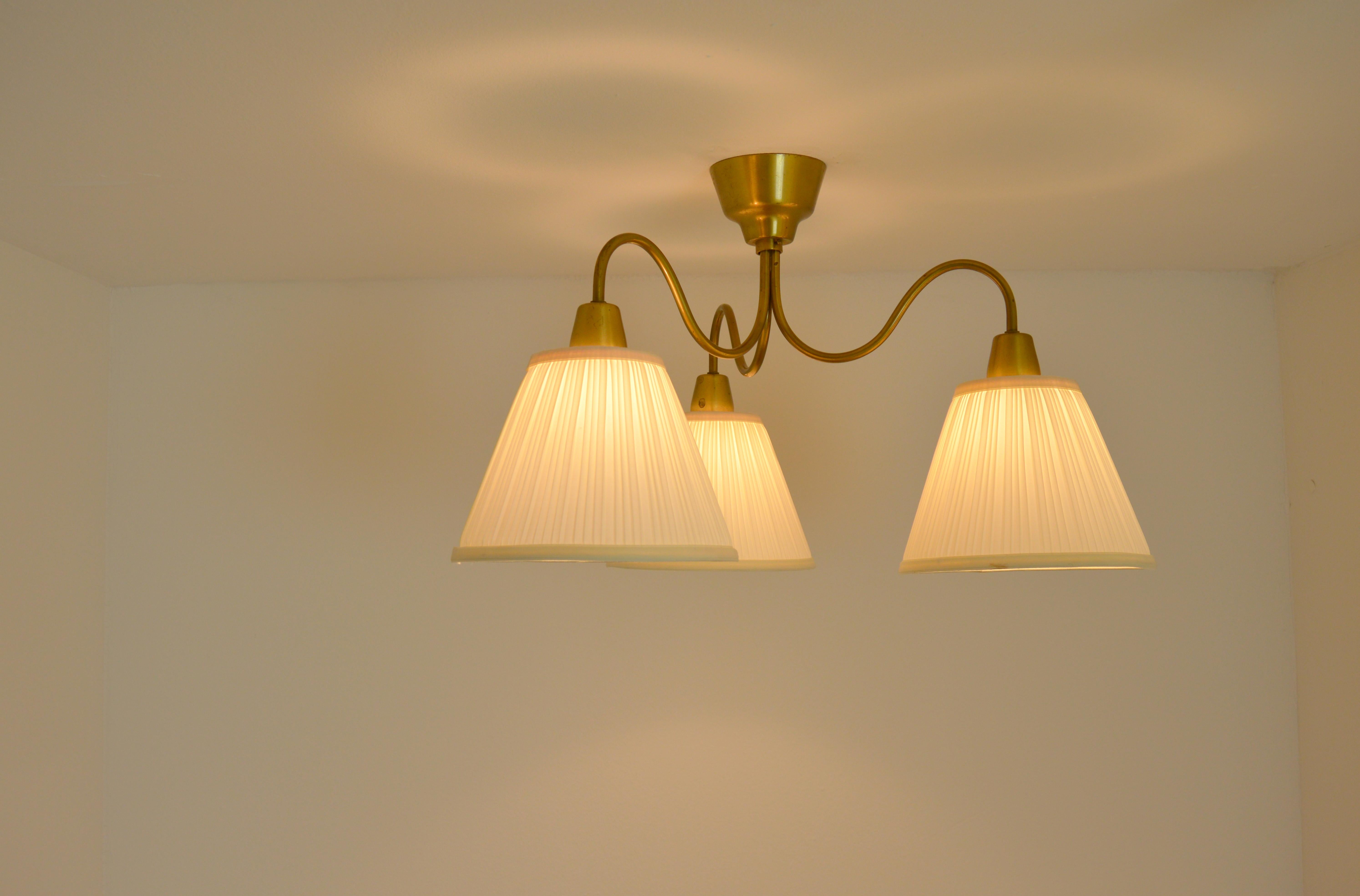 Swedish Midcentury Ceiling Lamp by Hans Bergström Ateljé Lyktan in Brass For Sale