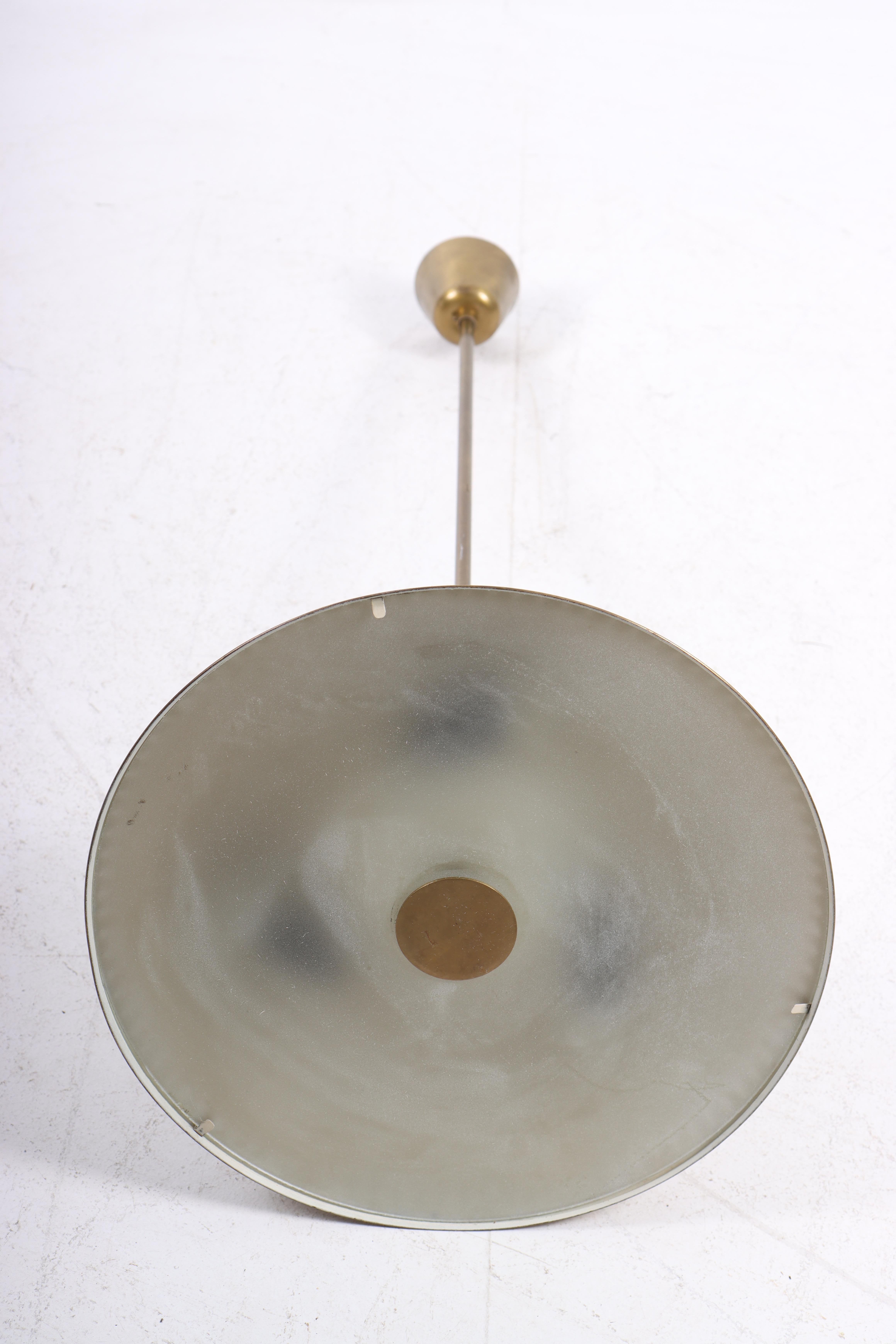 Glass Midcentury Ceiling Lamp in Brass by Harald Notini, 1950s For Sale