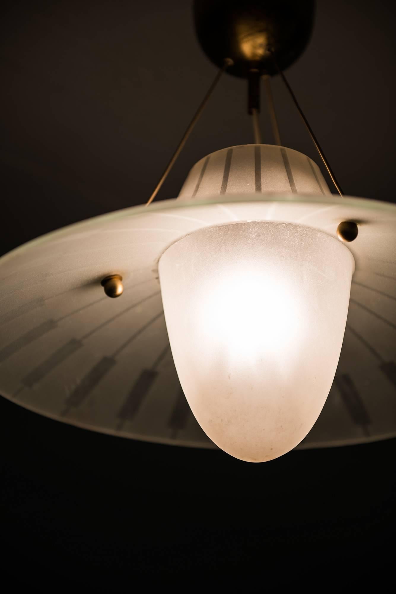 Mid-20th Century Midcentury Ceiling Lamp in Etched Glass Produced in Sweden