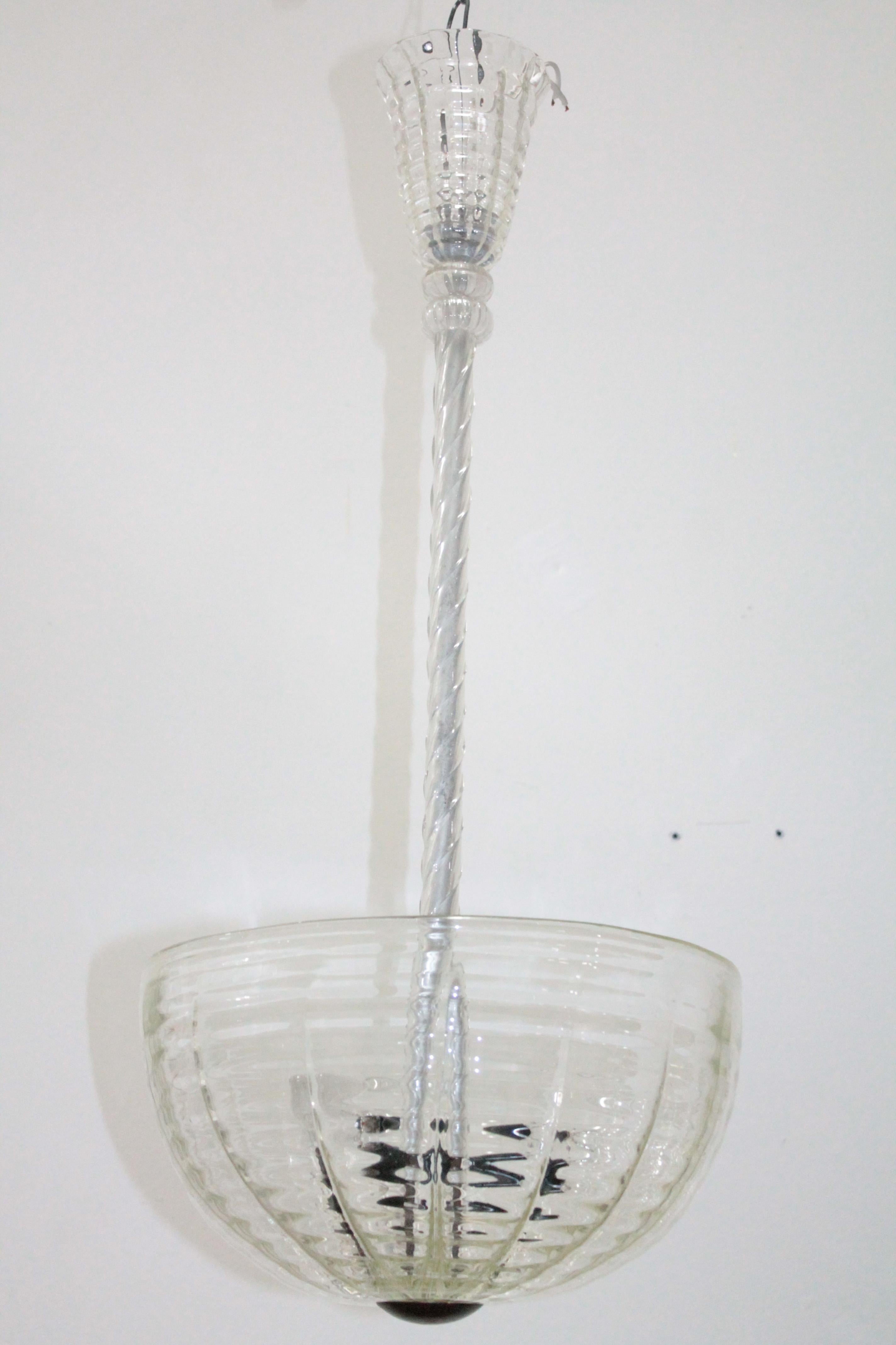 Elegant ceiling lamp by Barovier & Toso, Murano glass made in Italy circa 1950.
Glass in perfect condition.