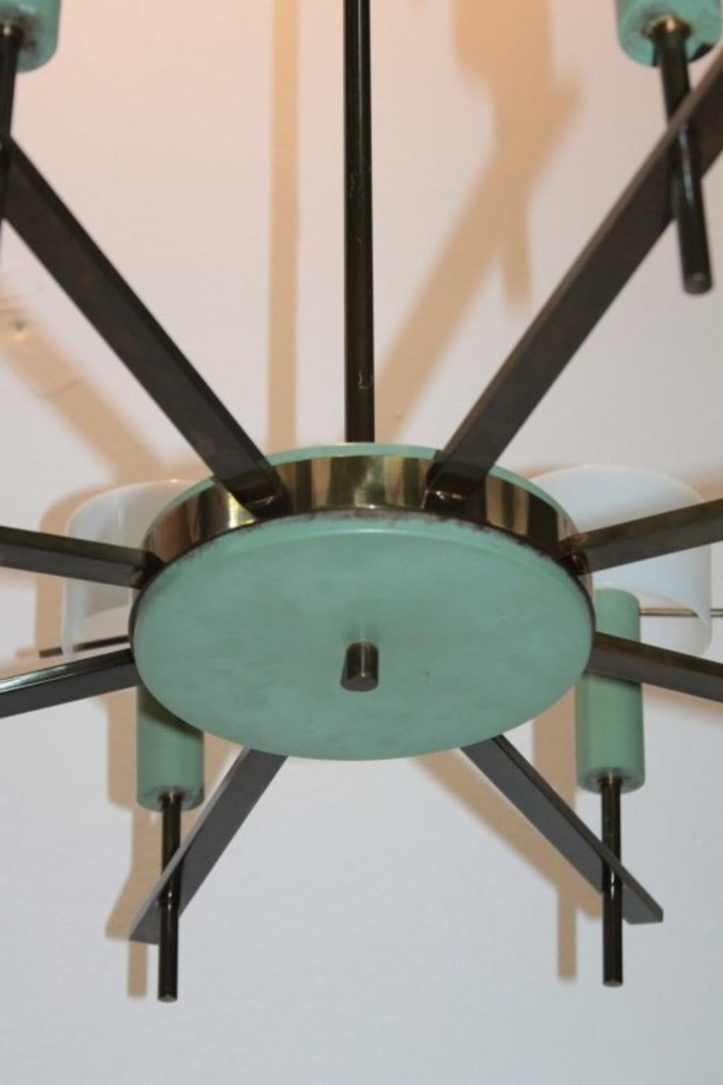 Italian Midcentury Ceiling Lamp Perpex and Brass Stilux-Milano For Sale