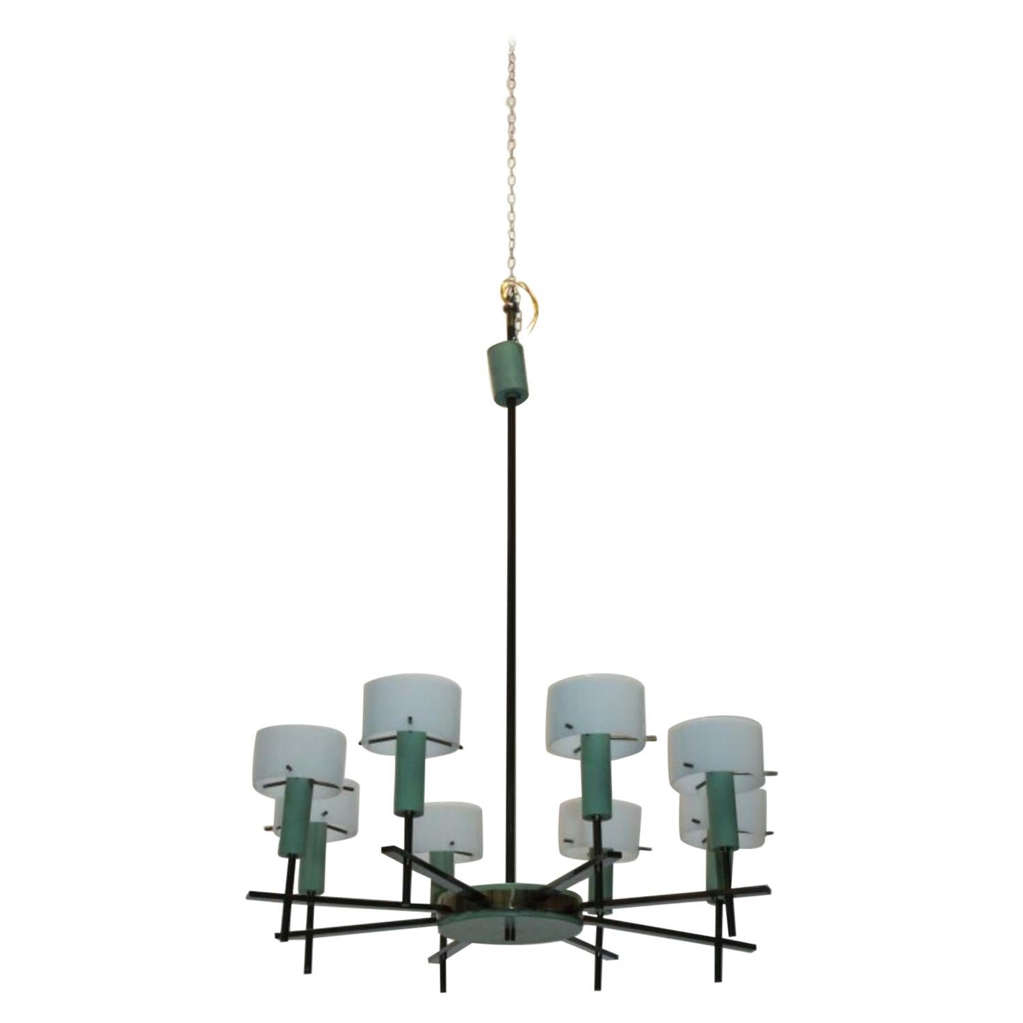 Midcentury Ceiling Lamp Perpex and Brass Stilux-Milano For Sale