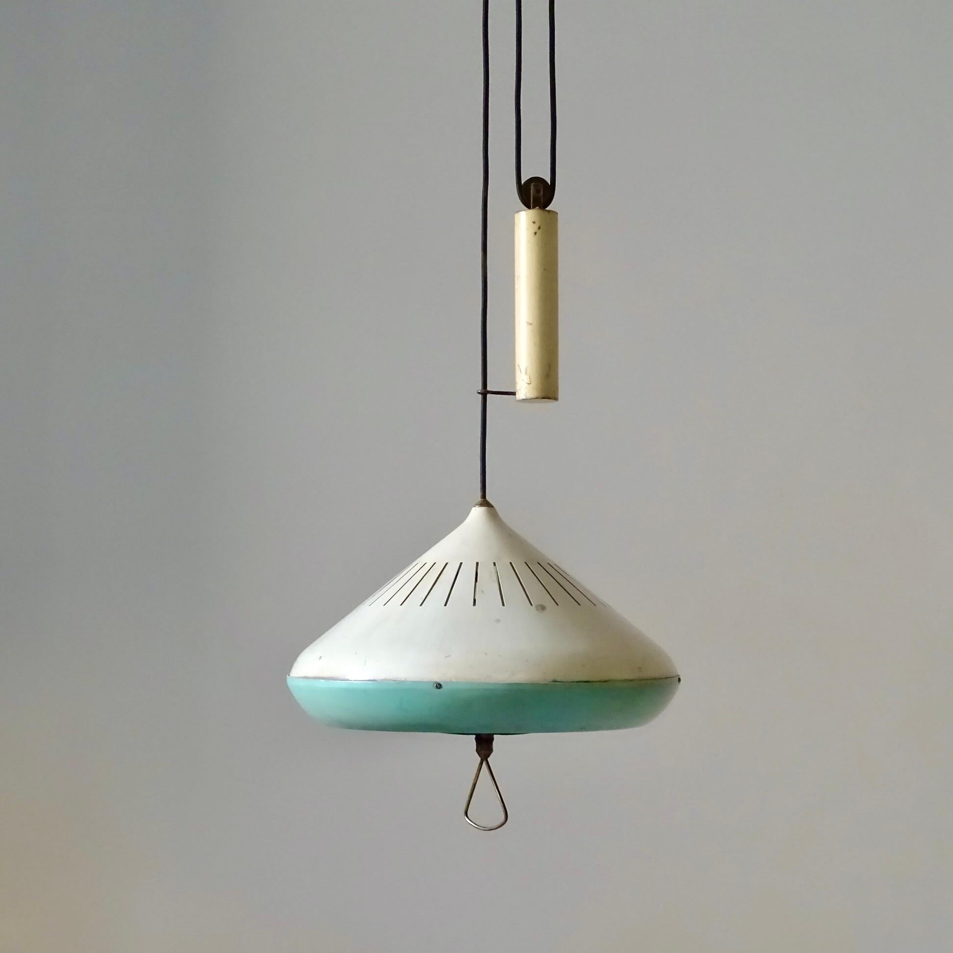 Aluminum Midcentury ceiling lamp with counterweight, 1950s For Sale