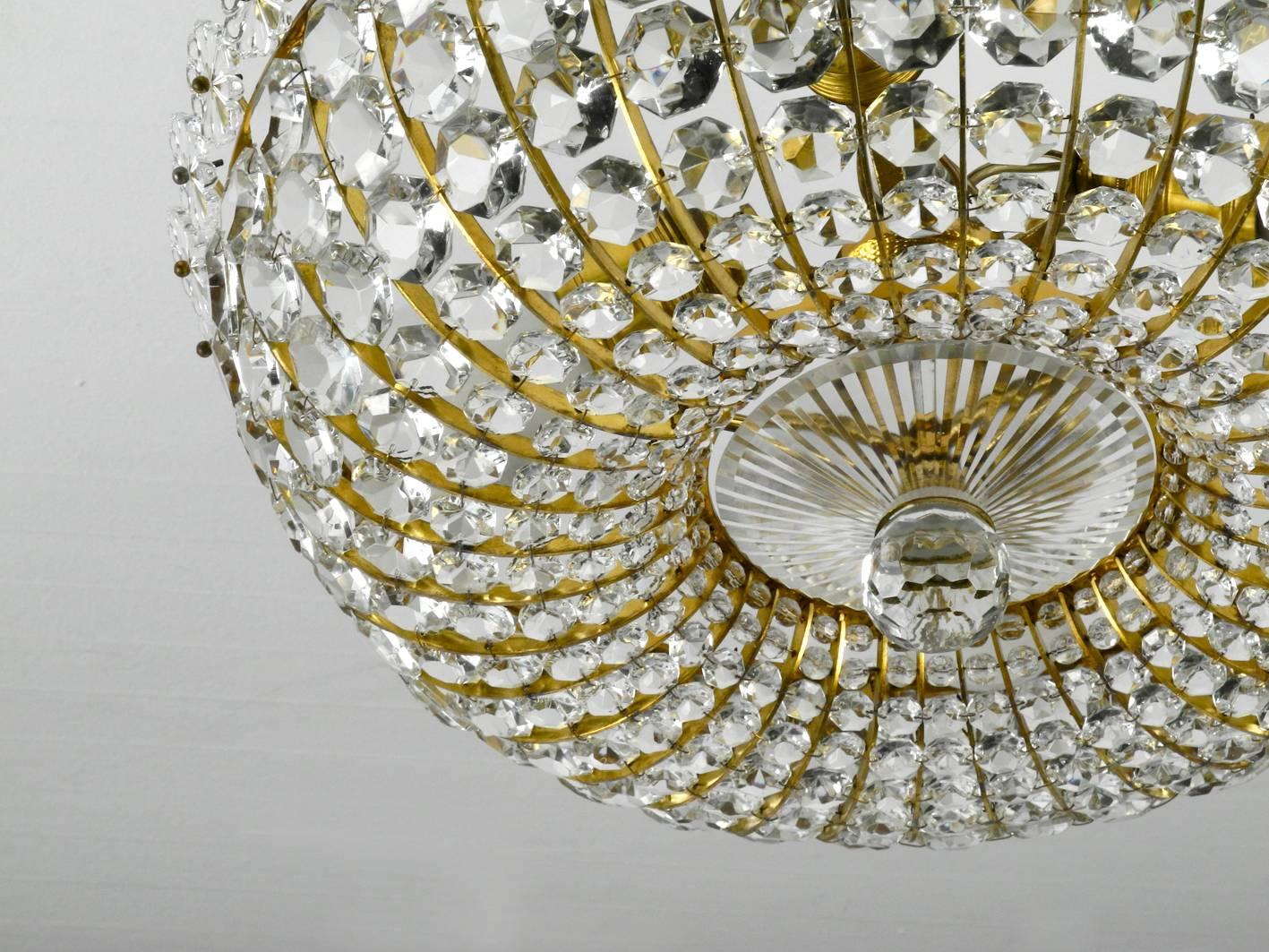 German Midcentury Ceiling Lamp with Glass Stones Brass Frame Vereinigten Werkstätten For Sale