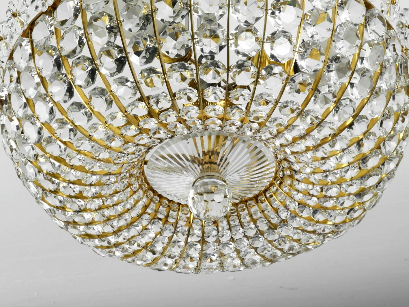 Midcentury Ceiling Lamp with Glass Stones Brass Frame Vereinigten Werkstätten In Good Condition For Sale In München, DE