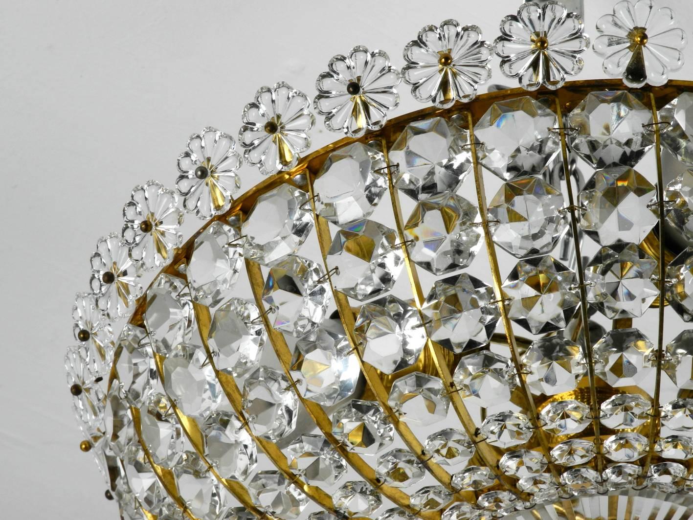 Midcentury Ceiling Lamp with Glass Stones Brass Frame Vereinigten Werkstätten For Sale 2