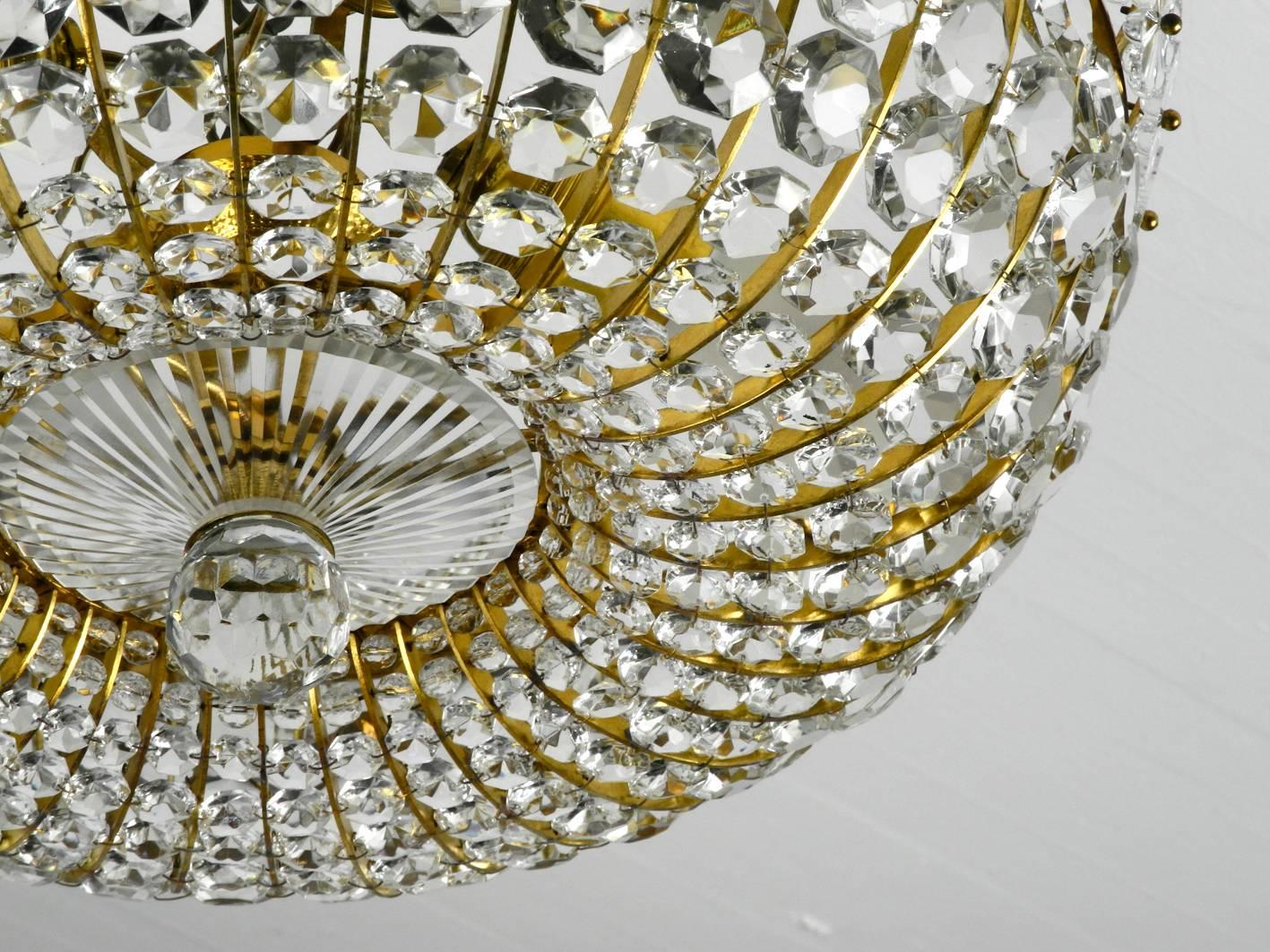 Midcentury Ceiling Lamp with Glass Stones Brass Frame Vereinigten Werkstätten For Sale 3