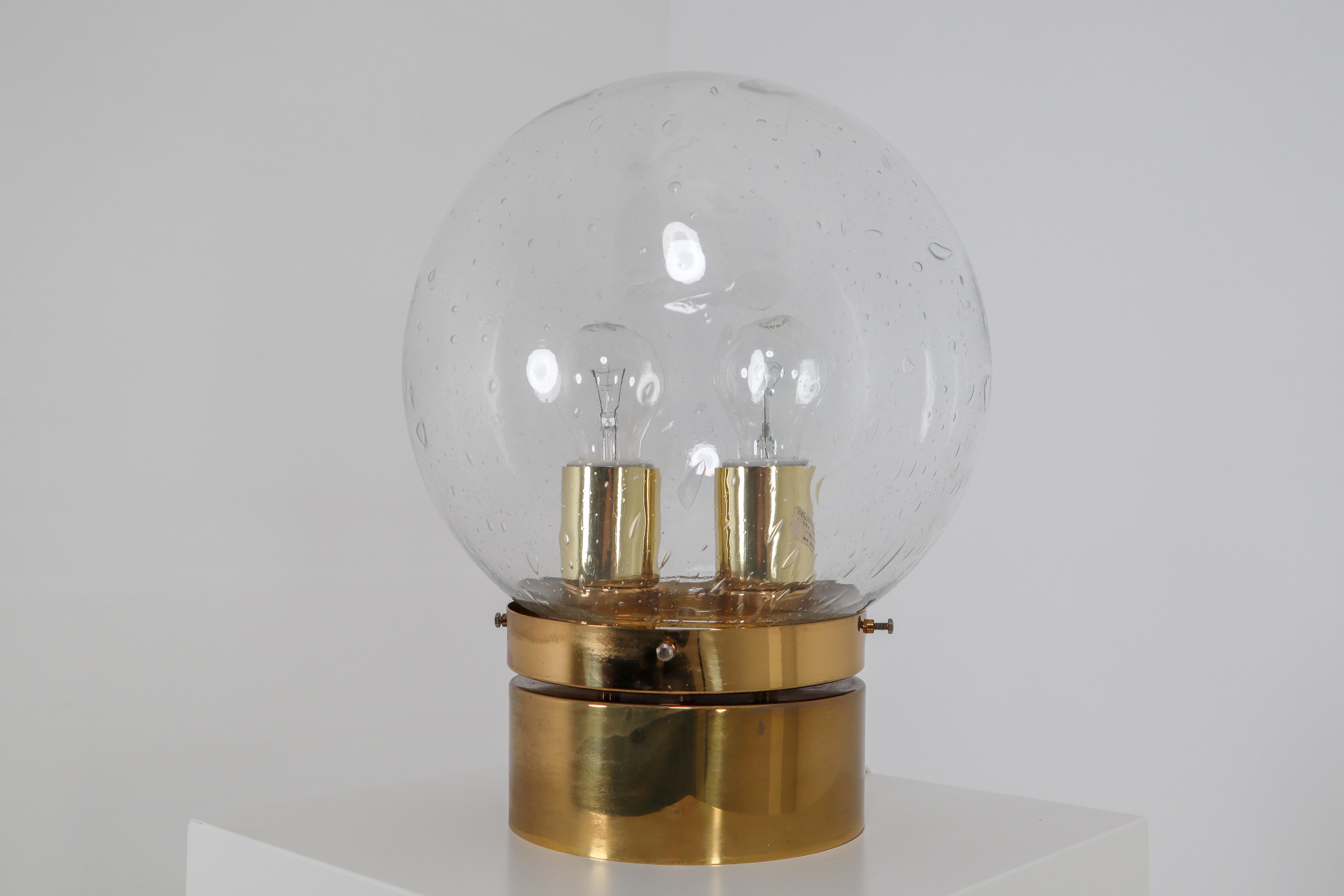 Midcentury Ceiling Light with Brass Frame and Large Hand Blown Glass Globe 1960s For Sale 1