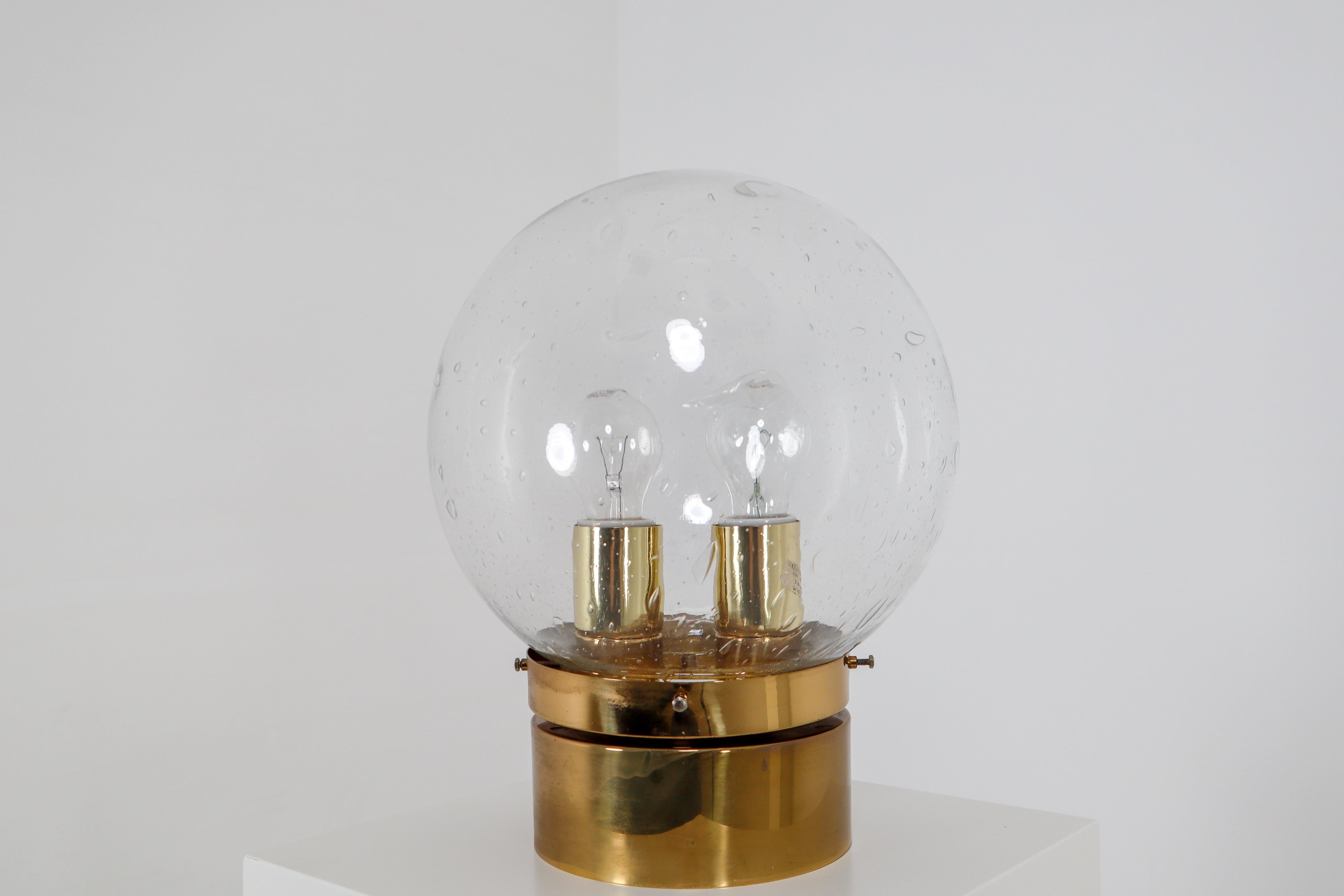Midcentury Ceiling Light with Brass Frame and Large Hand Blown Glass Globe 1960s For Sale 2