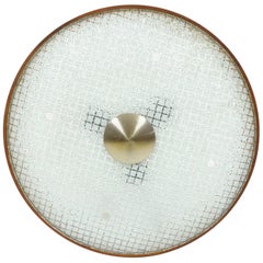 Midcentury Ceiling Light with Glass and Wooden Rim